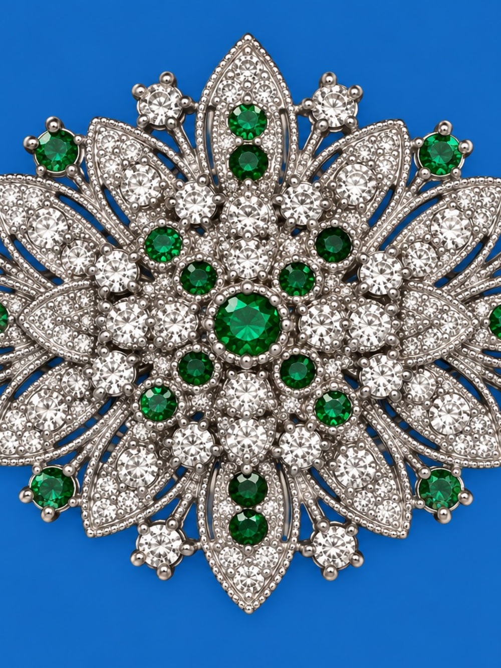 Emerald & Crystal Floral Statement Brooch